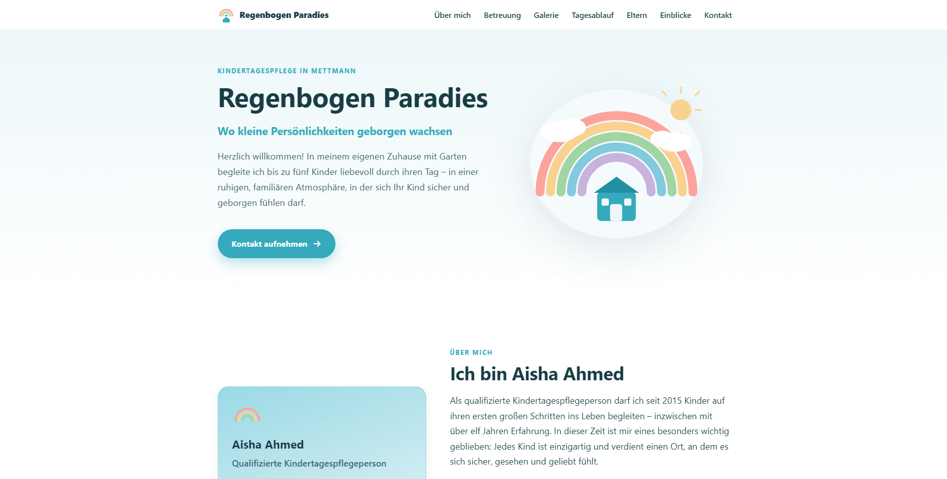 Startseite der Webseite für die Kindertagespflege Regenbogen Paradies